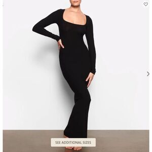 SKIMS XL Ribbed Black Square Neckline Soft Lounge Black Maxi Dress